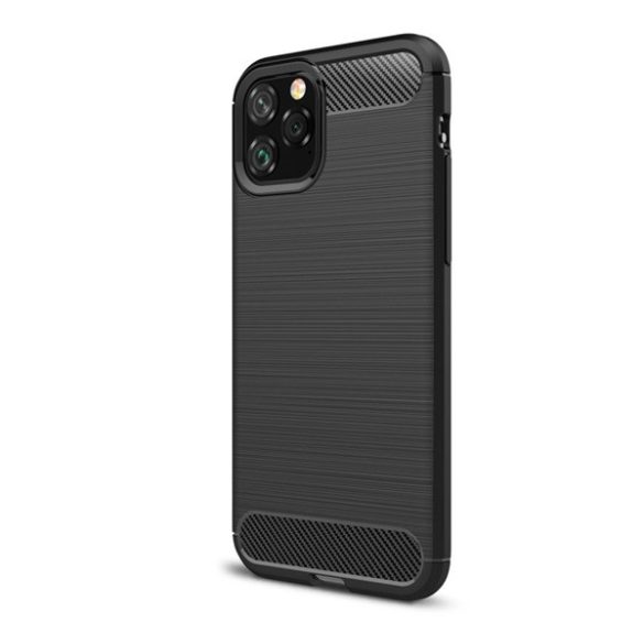 Husă silicon pentru telefon (rezistent la impact mediu, călcâi cu pernă de aer, model de carbon periat) negru Apple iPhone 11 Pro