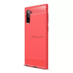   HUSĂ! - Protector de telefon din silicon (rezistență medie la impact, colț cu perne de aer, periat, model carbon) ROSIU Samsung Galaxy Note 10 (SM-N970F)
