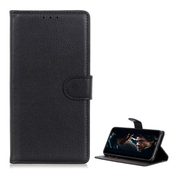 Husă stativă cu efect de piele (FLIP, deschidere laterală, desktop, premium) negru Samsung Galaxy Note 10 (SM-N970F)