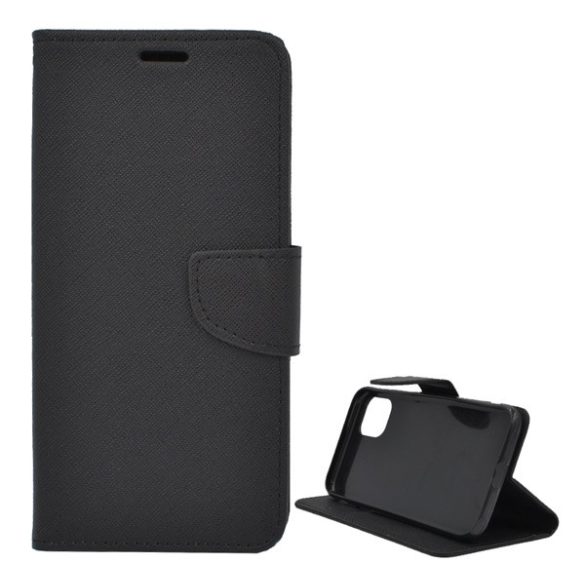 Carcasa in picioare, efect piele (FLIP, deschidere laterala, functie suport de masa, balama, model textil) NEGRU Apple iPhone 11 Pro Max
