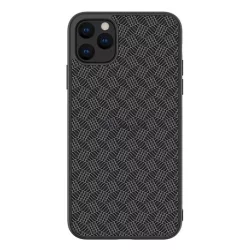   HUSĂ! - Protector de telefon din plastic NILLKIN FIBRĂ SINTETICĂ PLAID (cauciucat, ecologic, 3D, model în dungi) NEGRU Apple iPhone 11 Pro Max