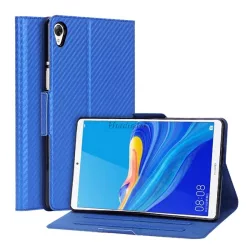   Carcasa in picioare, efect piele (FLIP, deschidere laterala, suport desktop, model carbon) ALBASTRU INCHIS Huawei MediaPad M6 8.4 LTE, Huawei MediaPad M6 8.4 WIFI