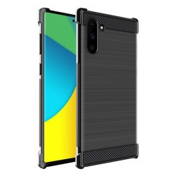   HUSĂ! - Protector de telefon din silicon IMAK VEGA (rezistență medie la impact, colț cu pernă de aer, periat, model carbon) NEGRU Samsung Galaxy Note 10 (SM-N970F)