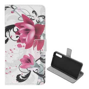 HUSĂ! - Husă în picioare, efect piele (FLIP, deschidere laterală, funcție suport pentru masă, model flori de lotus) ALB Samsung Galaxy A50 (SM-A505F), Samsung Galaxy A30s (SM-A307F), Samsung Galaxy A50s (SM-A507F)