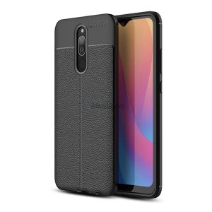 Protector de telefon din silicon (rezistenta la impact mediu, efect piele, model de cusaturi) NEGRU Xiaomi Redmi 8A