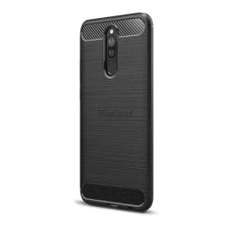   HUSĂ! - Protector de telefon din silicon (rezistenta la impact mediu, colt cu perna de aer, periat, model carbon) NEGRU Xiaomi Redmi 8A