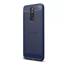   HUSĂ! - Protector de telefon din silicon (rezistență medie la impact, colț cu pernă de aer, periat, model carbon) ALBASTRU ÎNCHIS Xiaomi Redmi 8A