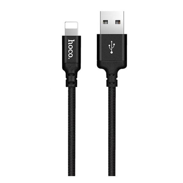 Cablu de transfer de date și încărcător HOCO X14 (USB - fulger, încărcător rapid, 200cm, șiret) NEGRU