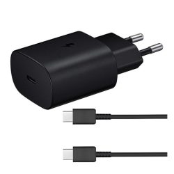   Încărcător de rețea SAMSUNG cu priză Type-C (25W, încărcător rapid PD + cablu EP-DA705BBE Type-C) NEGRU
