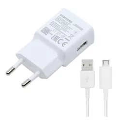   Încărcător de rețea SAMSUNG cu priză USB (15W, încărcător rapid + cablu microUSB, cablu 100cm) ALB
