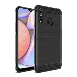   HUSĂ! - Protector de telefon din silicon IMAK VEGA (rezistență medie la impact, colț cu pernă de aer, periat, model carbon) NEGRU Samsung Galaxy A20s (SM-A207F)