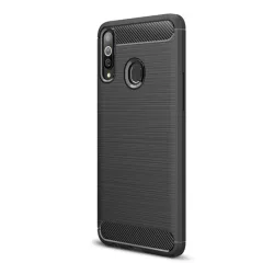   HUSĂ! - Husă silicon pentru telefon (rezistent la impact mediu, bubble heel, periat, model de carbon) negru Samsung Galaxy A20s (SM-A207F)