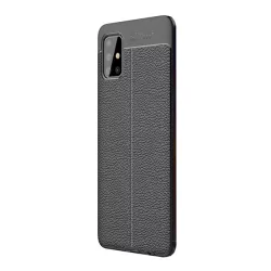   HUSĂ! - Protectie din silicon pentru telefon (rezistenta medie la impact, efect piele, model de cusaturi) NEGRU Samsung Galaxy A51 (SM-A515F)