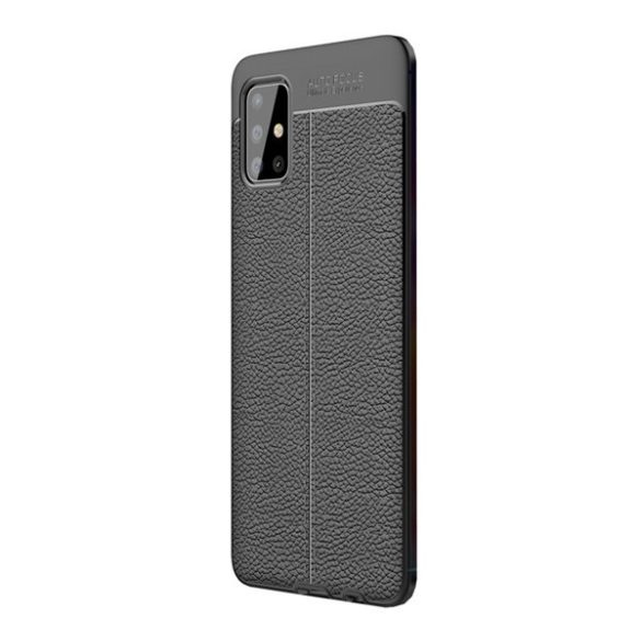 Protectie din silicon pentru telefon (rezistenta medie la impact, efect piele, model de cusaturi) NEGRU Samsung Galaxy A51 (SM-A515F)