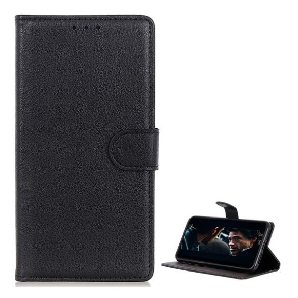 Husă stativă cu efect de piele (FLIP, deschidere laterală, desktop, premium) negru Samsung Galaxy A51 (SM-A515F)