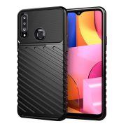  Protector de telefon din silicon (rezistent mediu la impact, cu dungi, model convex) NEGRU Samsung Galaxy A20s (SM-A207F)