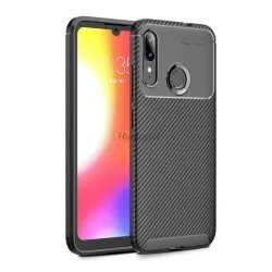   HUSĂ! - Protectie din silicon pentru telefon (rezistenta medie la impact, colt cu perna de aer, model carbon) NEGRU Motorola Moto E6 Plus (XT2052)