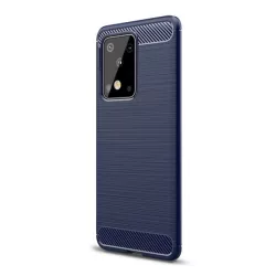   HUSĂ! - Protector de telefon din silicon (rezistență medie la impact, colț cu perne de aer, periat, model carbon) ALBASTRU ÎNCHIS Samsung Galaxy S20 Ultra (SM-G988F), Samsung Galaxy S20 Ultra 5G (SM-G988B)