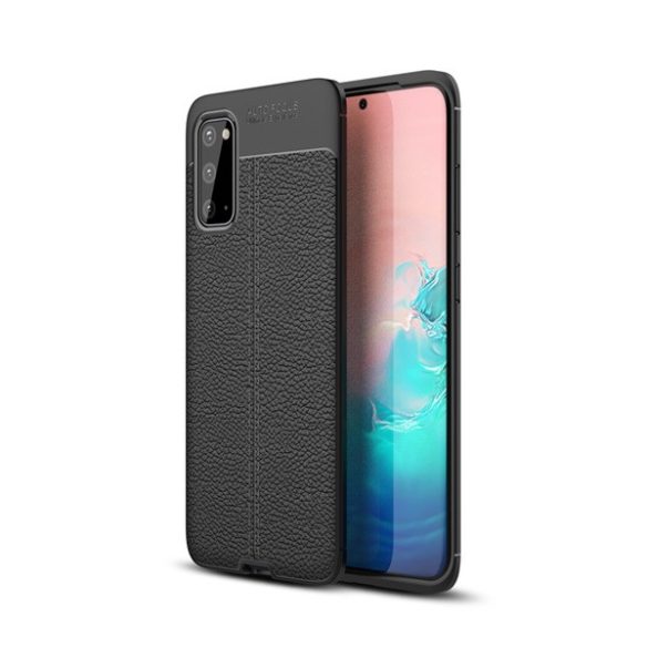 protecțiede telefon din silicon (rezistent la impact mediu, efect de piele, model de cusătură) negru Samsung Galaxy S20 (SM-G980F), Samsung Galaxy S20 5G (SM-G981U)