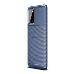   HUSĂ! - Protector de telefon din silicon (rezistență medie la impact, colț cu pernă de aer, model carbon) ALBASTRU ÎNCHIS Samsung Galaxy S20 (SM-G980F), Samsung Galaxy S20 5G (SM-G981U)