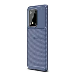   HUSĂ! - Protector de telefon din silicon (rezistență medie la impact, colț cu pernă de aer, model carbon) ALBASTRU ÎNCHIS Samsung Galaxy S20 Ultra (SM-G988F), Samsung Galaxy S20 Ultra 5G (SM-G988B)