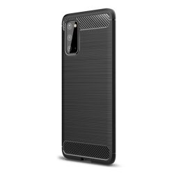   HUSĂ! - Protector de telefon din silicon (rezistență medie la impact, colț cu perne de aer, periat, model carbon) NEGRU Samsung Galaxy S20 (SM-G980F), Samsung Galaxy S20 5G (SM-G981U)