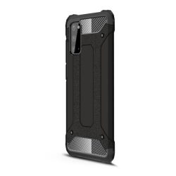   HUSĂ! - Protector de telefon din plastic Defender (rezistență medie la impact, colț cu pernă de aer, interior din silicon, efect metalic) NEGRU Samsung Galaxy S20 (SM-G980F), Samsung Galaxy S20 5G (SM-G981U)
