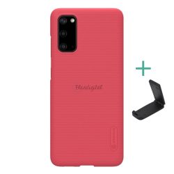   HUSĂ! - Protector de telefon din plastic NILLKIN SUPER FROSTED (cauciucat, suprafață aspră + suport de birou) ROȘU Samsung Galaxy S20 (SM-G980F), Samsung Galaxy S20 5G (SM-G981U)