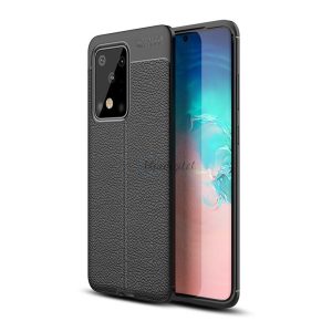 Protectie din silicon pentru telefon (rezistenta la impact mediu, efect piele, model de cusaturi) NEGRU Samsung Galaxy S20 Ultra (SM-G988F), Samsung Galaxy S20 Ultra 5G (SM-G988B)