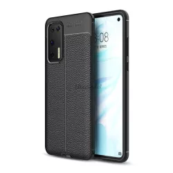   HUSĂ! - Protectie de telefon din silicon (rezistenta la impact mediu, efect piele, model de cusaturi) NEGRU Huawei P40
