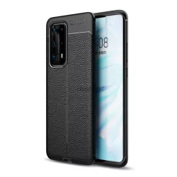   HUSĂ! - Protectie de telefon din silicon (rezistenta la impact mediu, efect piele, model de cusaturi) NEGRU Huawei P40 Pro 5G, Huawei P40 Pro+ 5G