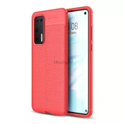   HUSĂ! - Protectie de telefon din silicon (rezistenta medie la impact, efect piele, model de cusaturi) ROSU Huawei P40