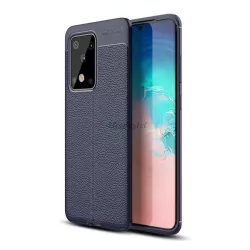   HUSĂ! - Protectie din silicon pentru telefon (rezistenta la impact mediu, efect piele, model de cusaturi) ALBASTRU INCHIS Samsung Galaxy S20 Ultra (SM-G988F), Samsung Galaxy S20 Ultra 5G (SM-G988B)