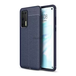   HUSĂ! - Protectie de telefon din silicon (rezistenta la impact mediu, efect piele, model de cusaturi) ALBASTRU INCHIS Huawei P40