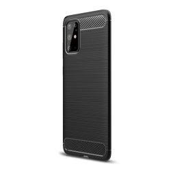   Protector de telefon din silicon (rezistență medie la impact, colț cu pernă de aer, periat, model carbon) NEGRU Samsung Galaxy S20 Plus (SM-G985F), Samsung Galaxy S20 Plus 5G (SM-G986)