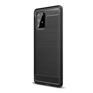 HUSĂ! - Protector de telefon din silicon (rezistență medie la impact, colț cu pernă de aer, periat, model carbon) NEGRU Samsung Galaxy S10 Lite (SM-G770F)