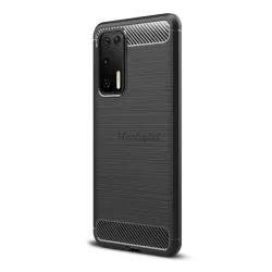   HUSĂ! - Protectie din silicon pentru telefon (rezistenta la impact mediu, colt cu perna de aer, periat, model carbon) NEGRU Huawei P40