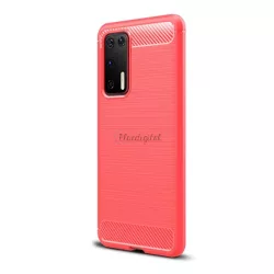   HUSĂ! - Protectie din silicon pentru telefon (rezistenta la impact mediu, colt cu perna de aer, periat, model carbon) ROSIU Huawei P40