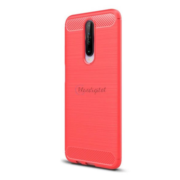 Protector de telefon din silicon (rezistenta la impact mediu, colt cu perna de aer, periat, model carbon) ROSU Xiaomi Redmi K30 / K30 5G