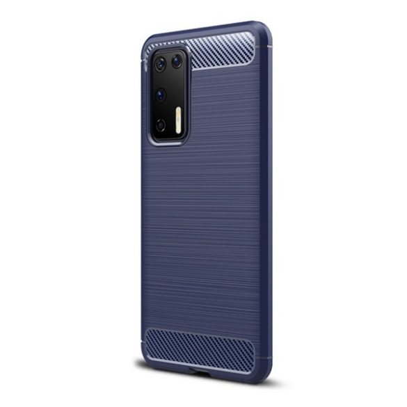 Protectie din silicon pentru telefon (rezistenta la impact mediu, colt cu perna de aer, periat, model carbon) ALBASTRU INCHIS Huawei P40