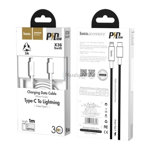 Cablu de date HOCO X36 (Tip-C - fulger, încărcător rapid PD, 100cm) ALB