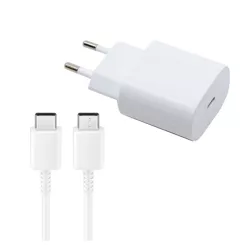   Încărcător de rețea SAMSUNG cu priză Type-C (25W, încărcător rapid PD + cablu EP-DA705BWE Type-C) ALB