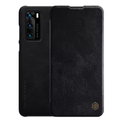   HUSĂ! - Husa NILLKIN QIN in picioare, efect piele (FLIP, deschidere laterala, suport card bancar) NEGRU Huawei P40