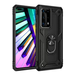   HUSĂ! - Protector de telefon din plastic Defender (rezistenta la impact mediu, interior din silicon, inel suport telefon, placa metalica incorporata) NEGRU Huawei P40