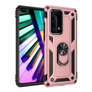 HUSĂ! - Protector de telefon din plastic Defender (rezistenta la impact mediu, interior din silicon, inel suport telefon, placa metalica incorporata) ROSE GOLD Huawei P40