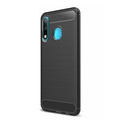   HUSĂ! - Husă silicon pentru telefon (rezistent la impact mediu, bubble heel, periat, model de carbon) negru Huawei P30 Lite (Nova 4e)