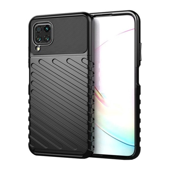 Protectie de telefon din silicon (rezistenta la impact, cu dungi, model convex) NEGRU Huawei P40 Lite 4G, Nova 6 SE