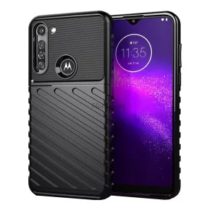 HUSĂ! - Protector de telefon din silicon (rezistent mediu la impact, cu dungi, model convex) NEGRU Motorola Moto G8 Power (XT2043)