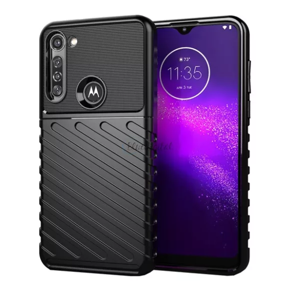HUSĂ! - Protector de telefon din silicon (rezistent mediu la impact, cu dungi, model convex) NEGRU Motorola Moto G8 Power (XT2043)