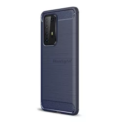   HUSĂ! - Protector de telefon din silicon (rezistență medie la impact, colț cu pernă de aer, periat, model carbon) ALBASTRU ÎNCHIS Huawei P40 Pro 5G